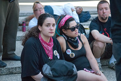 Arrested occupier hanging out with her friends after being released from jail following the mass arrest at Wildcat March during NATGAT July 1