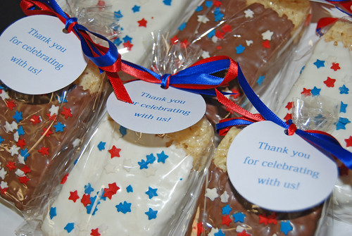 4th of July red white and blue chocolate dipped rice krispie treats