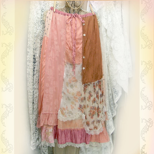 Layered Maxi Skirt Patchwork And Ruffles Shabby Pink Boho Prairie Chic