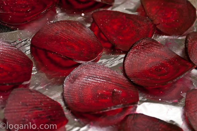 Beet chips before baking