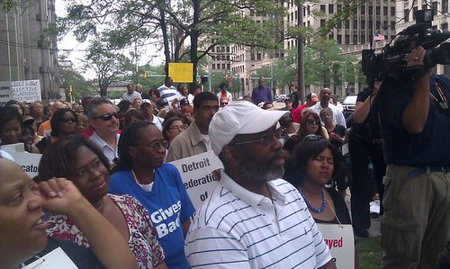 Detroit Federation of Teachers (DFT) members rally and march outside the headquarters of the Emergency Manager on July 19, 2012. They are demonstrating against a bogus state-imposed contract. (Photo: Abayomi Azikiwe) by Pan-African News Wire File Photos