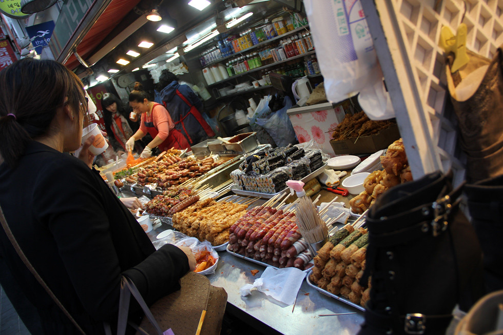 One of the more popular street food stalls in Myeongdong.