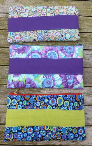 three gathered clutches from pattern by Noodlehead