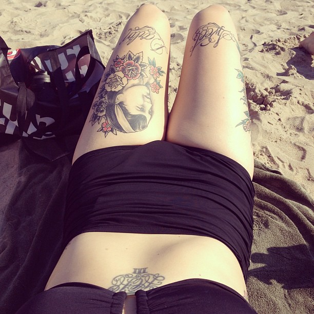Beaching it. Loving these high-waisted bottoms! 