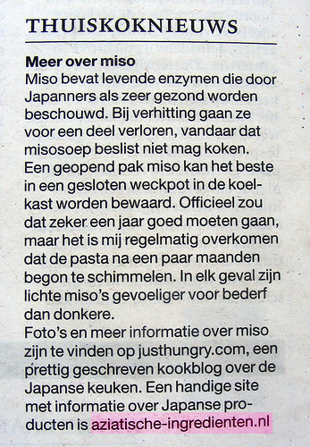 Vermelding Aziatische-ingredienten.nl in 't NRC door Janneke Vreugdenhil