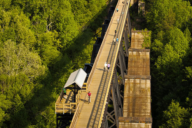 An aerial view of the spectacular High Bridge at High Bridge Trail State Park