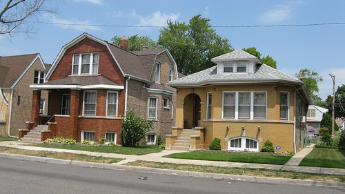 1920's era brick bungalow houses on West Addison Street in Chicago's Portage Park neighborhood. Chicago Illinois USA. July 2012. by Eddie from Chicago
