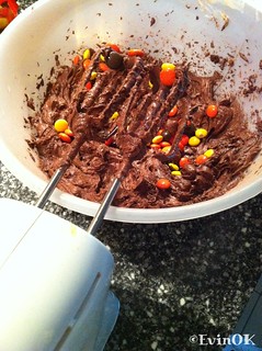 Making Reese's Pieces brownies