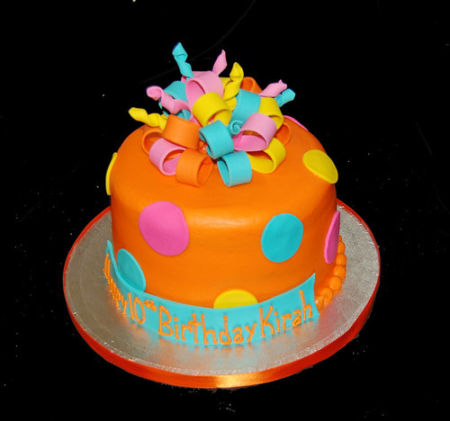 orange pink yellow and aqua 10th birthday cake