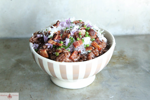 Red Wine Risotto with Bacon and Red Onion