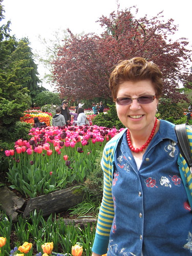 Mom visits the tulips