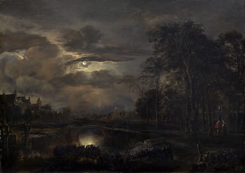 Aert van der Neer - Moonlit Landscape with Bridge [c.1648-50] by Gandalf's Gallery