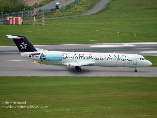 OE-LVG Fokker 100 by Jersey Airport Photography