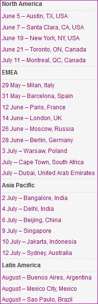 Dates & Venues for the BlackBerry 10 Jam World Tour.