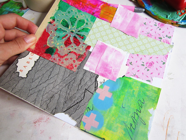 First step: collaged papers in patchwork manner