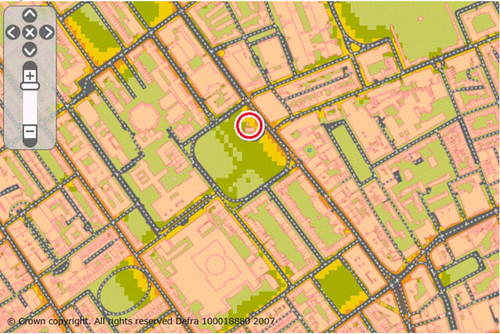Russell Square & surroundings nighttime noise map (by: UK Dept of Environment, Food & Urban Affairs)