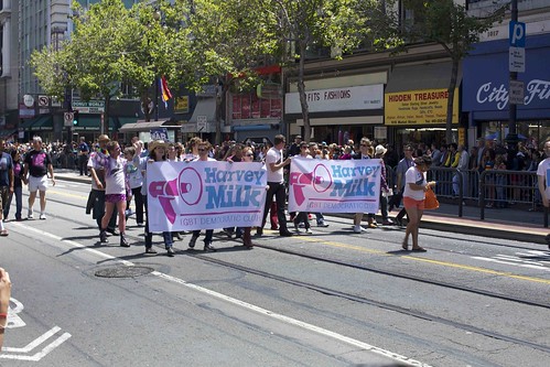Harvey Milk LGBT Democratic Club with banner