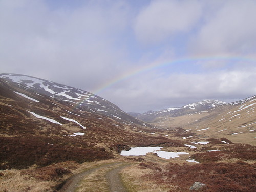 Heading along the track back down to Baddock at the end of the rainbow, Cairngorms