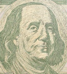 Franklin portrait in shredded money