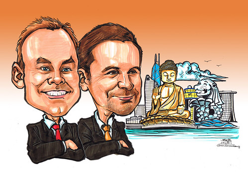 Caricatures for banner - Hong Kong and Singapore landmarks - (background)