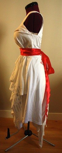 Draped wrap T-shirt wedding dress: side view