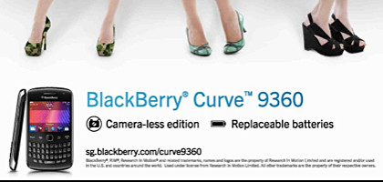 The camera-less BlackBerry Curve 9360 is now available in Singapore.