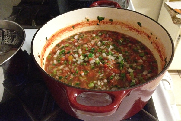 making garden fresh salsa for canning