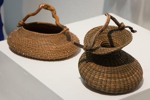 Beaded Basket with Imbedded Stone and Dancing Basket with Kelp
