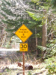 What this warning sign does not mention is that the road winds UP fairly abruptly