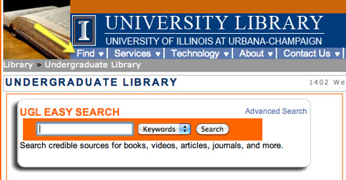 screenshot of UGL homepage with easy search bar highlighted