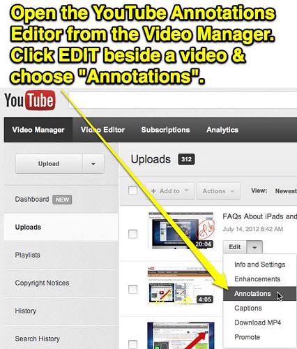Choose YouTube Annotations in the Video Manager