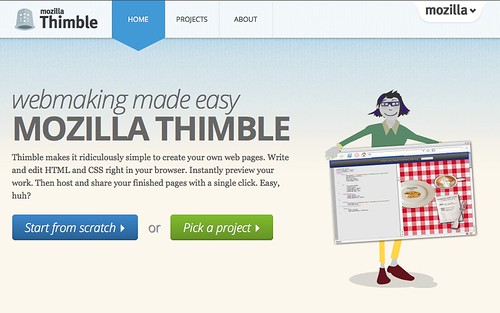 Page d'accueil de Mozilla Thimble