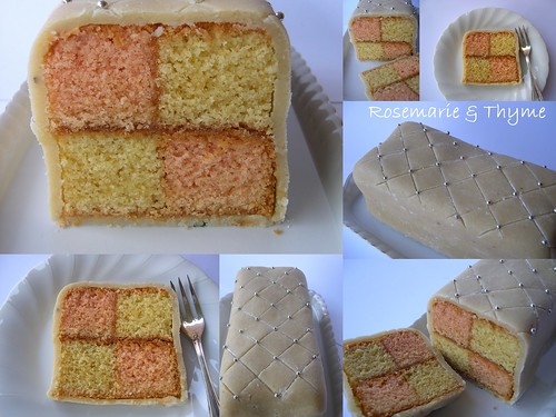 Battenberg cake collage