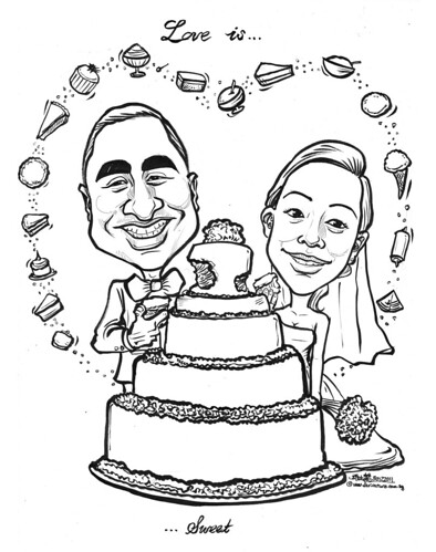 Love is Sweet - wedding couple caricatures