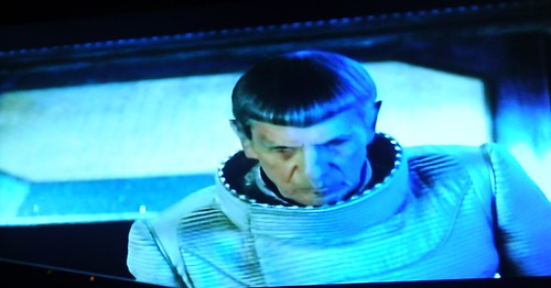 Spock in space suit, trying unsuccessfully to save planet Romulus, Alpha Quadrant, fiction, Star Trek film 2009, on TV, Seattle, Washington, USA by Wonderlane