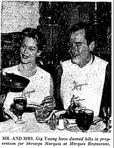 gig young and wife eat shrimp 1959 LAT