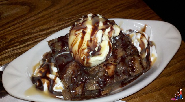 Bread Pudding with Whiskey Caramel and Chocolate Sauce