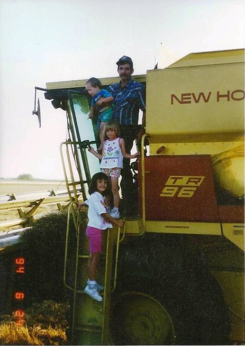 Dad & kids on combine '94