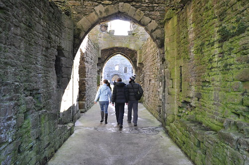 Walking under the internal fortifications of Beaumaris castle