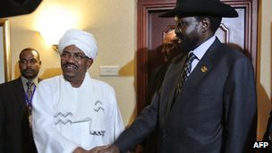 Sudan President Omar Hassan al-Bashir with President Silva Kiir of South Sudan. The two leaders met at the African Union Summit in Ethiopia. by Pan-African News Wire File Photos