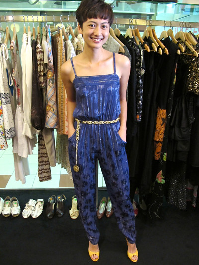 Granny's Night Out? Shimmery jumpsuit with spaghetti straps, worn with a gold link ah-go-go belt and heels! We think she'll get picked up!