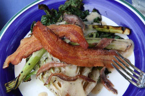 Grilled Caesar Salad with Leeks, Bacon, and Anchovy