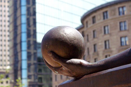 Detail on the statue in front of the Boston Public Library