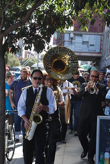 Members of the Preservation Hall Jazz Band play in the Mission