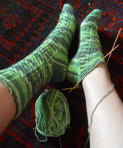 diagonal lace socks, still in progress