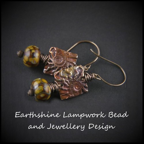 Copper Ammonite Lampwork Bead Earrings