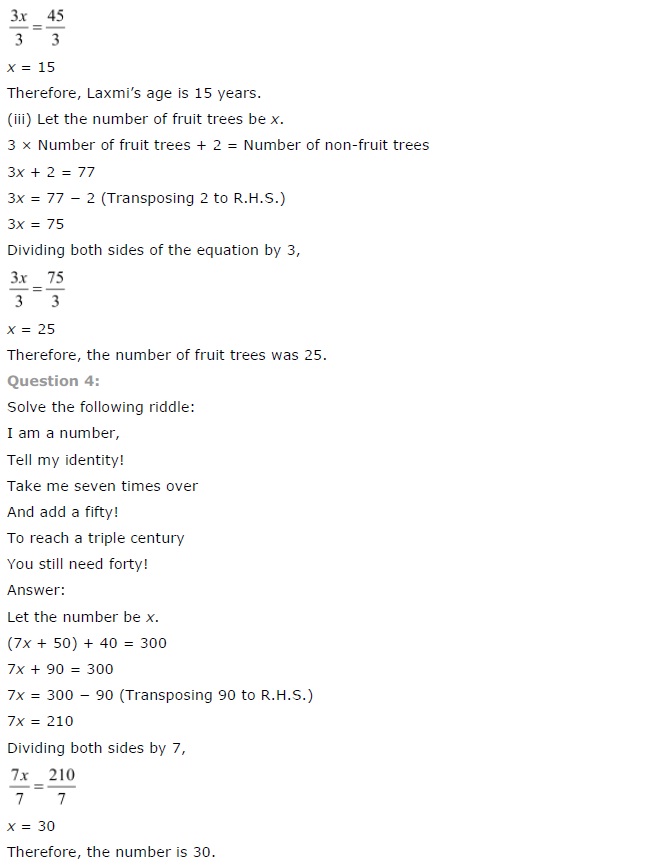 NCERT Solutions for Class 7 Maths Simple Equations Exercise 4.4