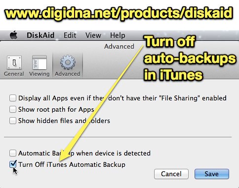 Turn off auto-backups in iTunes