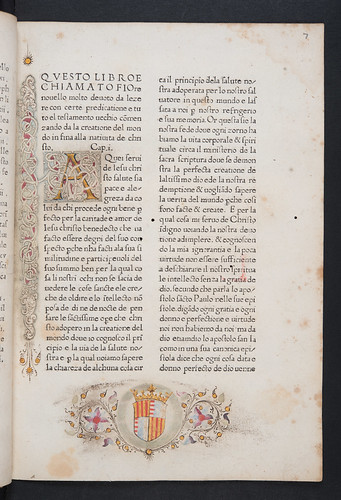 Illuminated border and coat of arms from Fiore novello estratto dalla Bibbia
