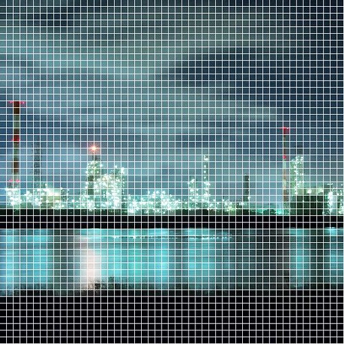 四日市工場夜景 自作ソフトでドット絵加工 元絵と多重露光処理
